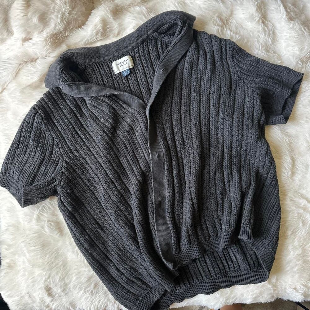 American-eagle Men's Black and Navy Shirt